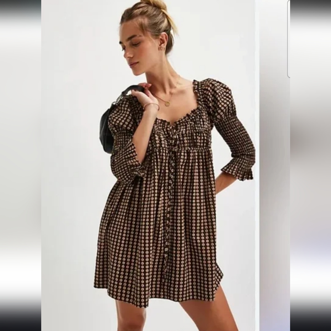 Nwt! Revolve Free People Dress Star Dip Mini Black Combo Women's Small Dress New